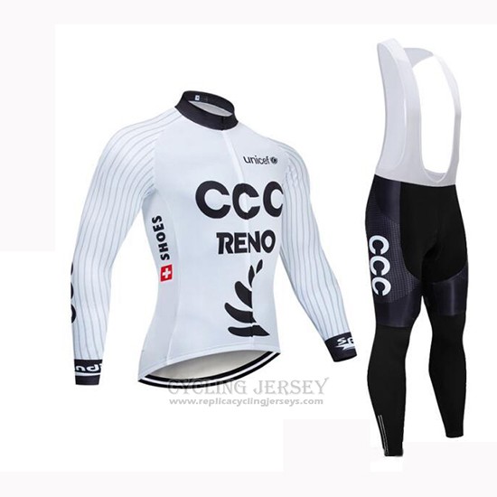 2019 Cycling Jersey CCC White Long Sleeve and Bib Tight